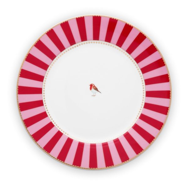 Plate Love Birds Stripes Red-Pink 26.5cm