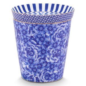 Set/2 Mug Small without Ear Royal Flower & Tea Tip Blue