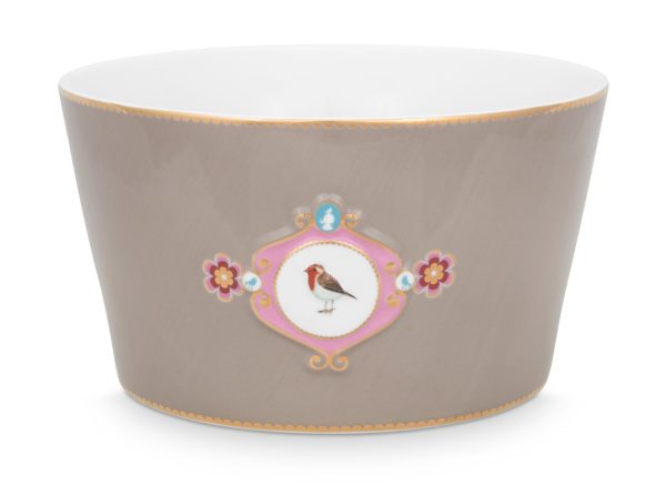 Pip Studio porcelæn Love Birds Medallion stor khaki skål - Ø 20cm