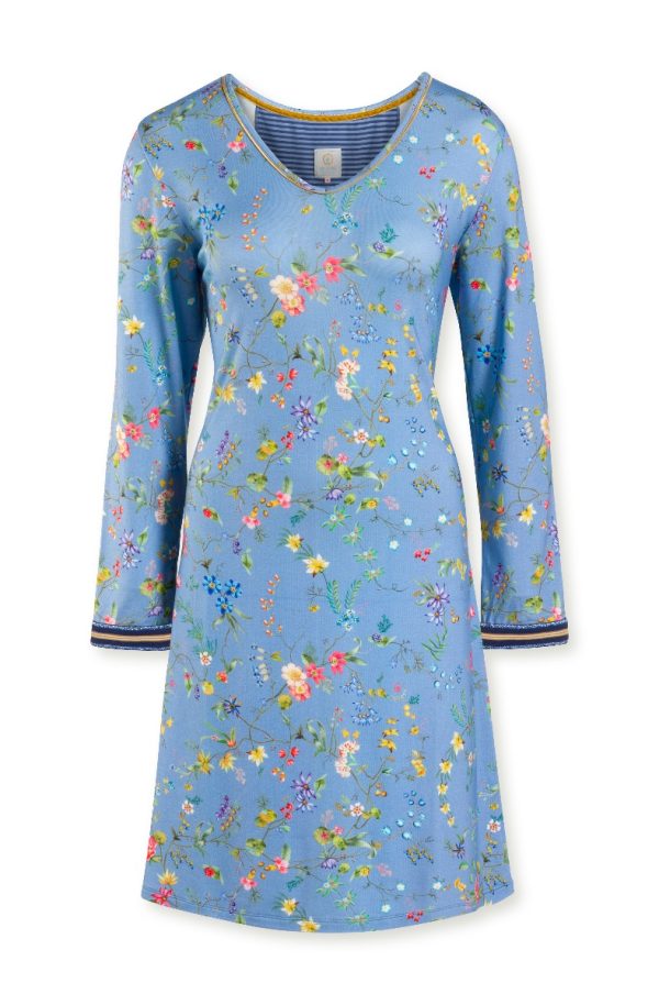 Pip Studio Night Dress Long Sleeve Petites Fleurs Big Light Blue-X-Small