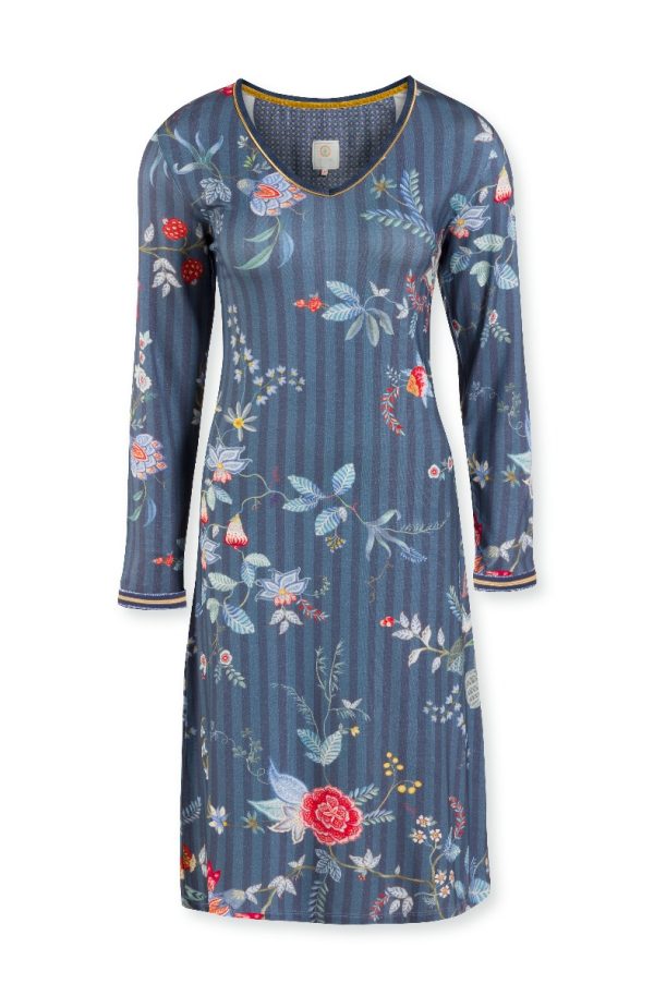 Pip Studio Night Dress Long Sleeve Flower Festival Dark Blue-X-Small