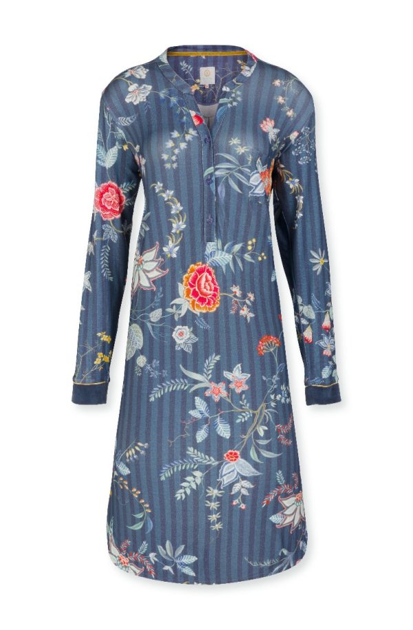 Pip Studio Night Dress Long Sleeve Diogo Flower Festival Dark Blue-XX-Large