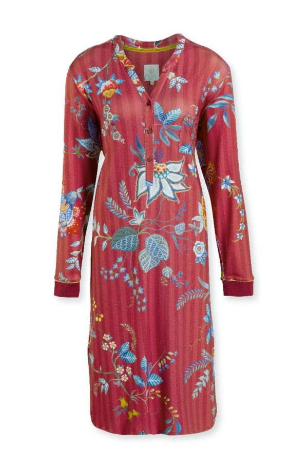 Pip Studio Night Dress Long Sleeve Diogo Flower Festival Red-Medium