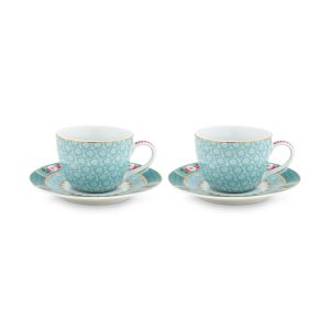 Set/2 Espresso Cups & Saucers Blushing Birds Blue 120ml