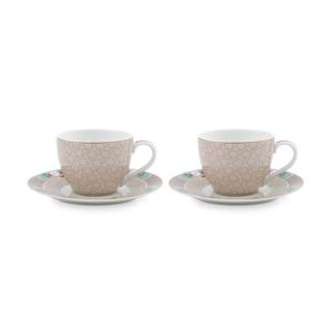 Set/2 Espresso Cups & Saucers Blushing Birds Khaki 120ml