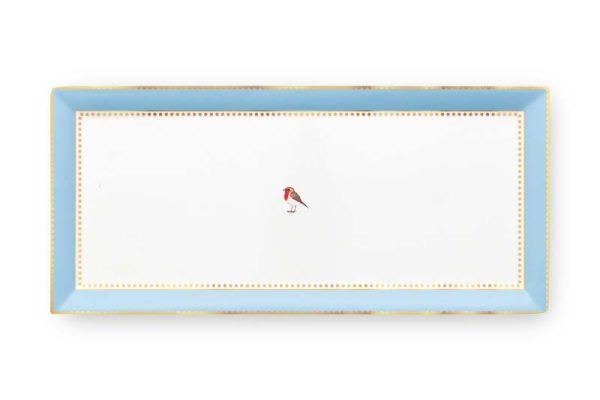 Cake Tray Rectangular Love Birds Blue-Khaki 33.3x15.5cm