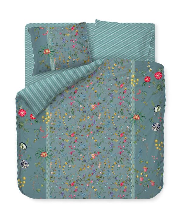 Pip Studio sengetøj til dobbeltdyne  Petit Fleurs Blue -200 x 200 + 2 stk. 60 x 63