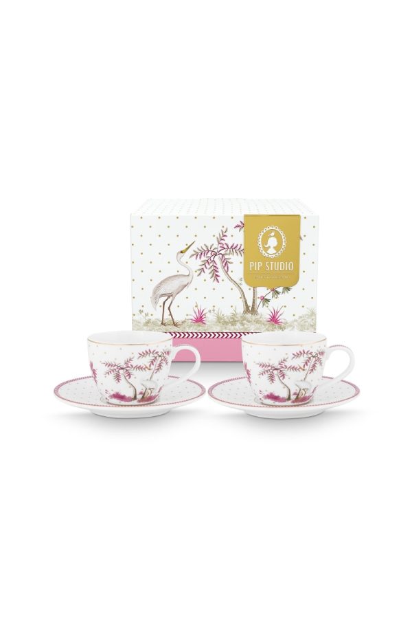 Pip Studio Set/2 Espresso Cups & Saucers Jolie Dots Gold Pink 120ml