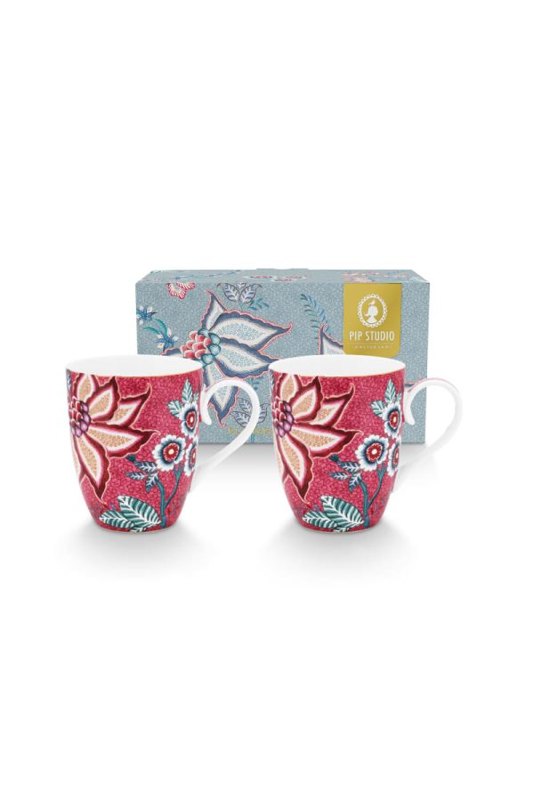 Set/2 Mugs Large Flower Festival Dark Pink 350ml