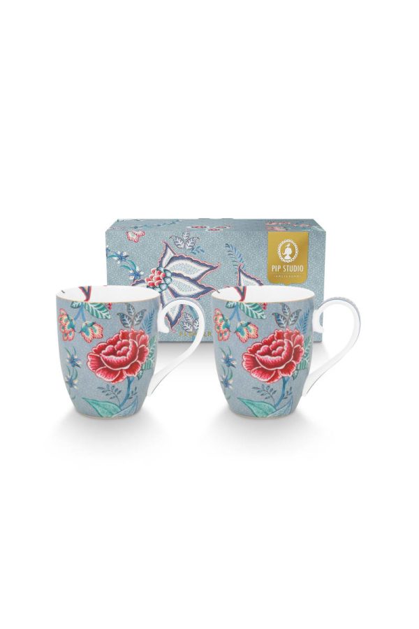 Set/2 Mugs XL Flower Festival Light Blue 450ml