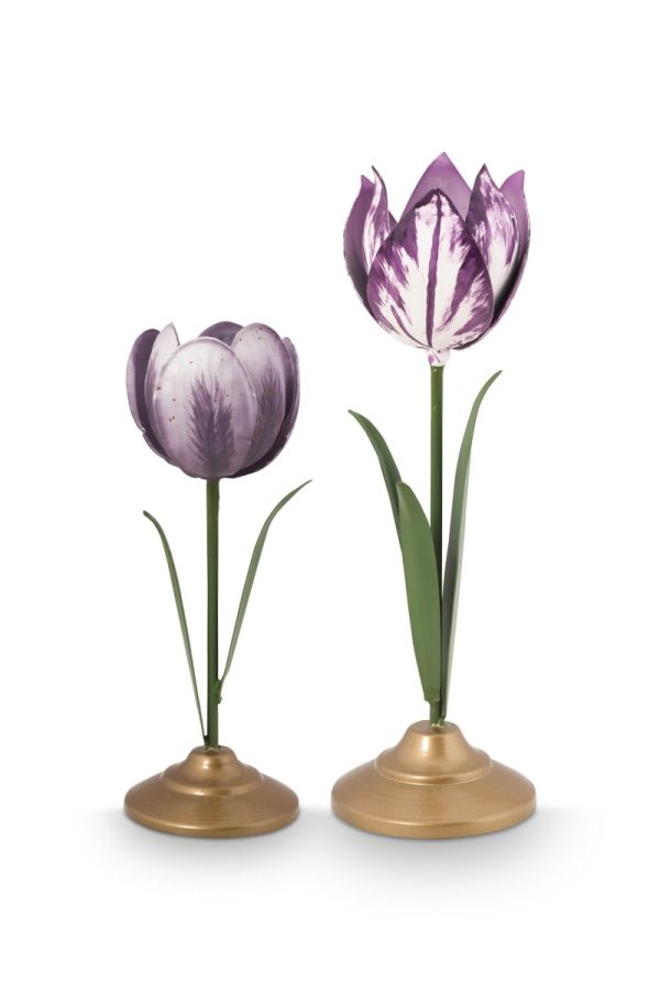 Pip Studio Set/2 Tulip Candle Holders Metal Lilac