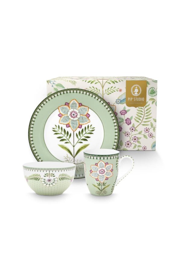 Pip Studio Set/3 Breakfast Set Lily&Lotus Light Green