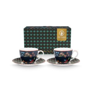 Set/2 Espresso Cups and Saucers Berry Blues 120ml
