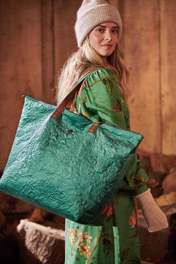 Tote Bag Velvet Quiltey Days Green 66x20x44cm