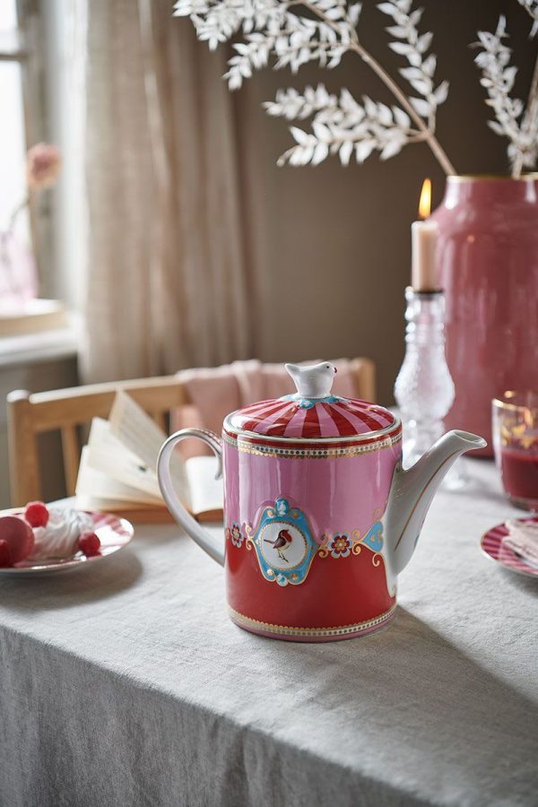 Teapot Love Birds Medallion Red-Pink 1.3ltr