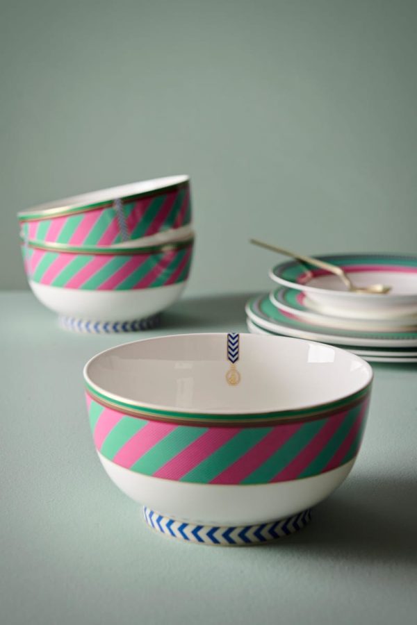 Bowl Chique Stripes Pink-Green 20.5cm