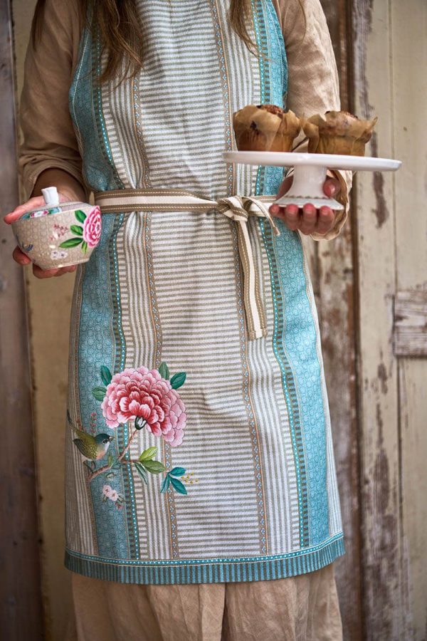 Apron Blushing Birds Blue 85x88cm