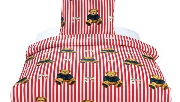 Essenza Sengetøj Stripe Bear Red - 140 x 200 + 60 x 63