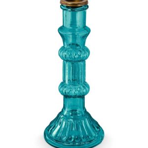 Set/3 Candle Holders Glass Blue