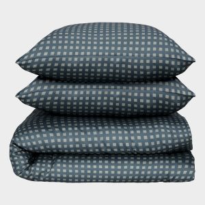 Bambus sengetøj oliven/grålig blå ternet 200Ã220 - Bambuni