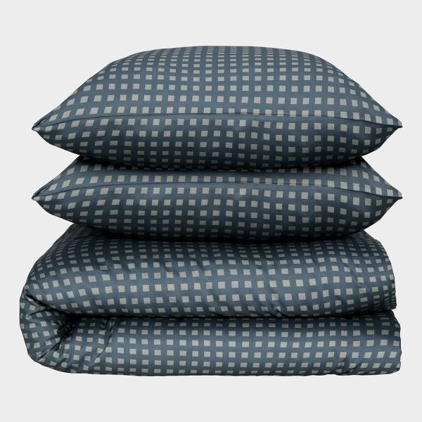 Bambus sengetøj oliven/grålig blå ternet 200Ã200 - Bambuni