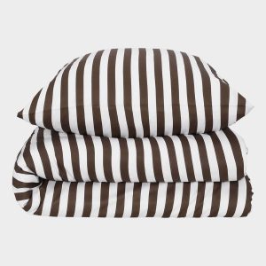 Bambus sengetøj hvid/brun stribet bred 140x220 - Bambuni