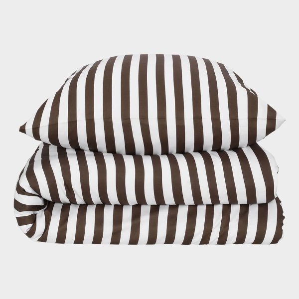 Bambus sengetøj hvid/brun stribet bred 140x220 - Bambuni