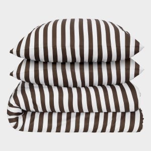 Bambus sengetøj hvid/brun stribet bred 200x200 - Bambuni