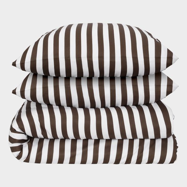 Bambus sengetøj hvid/brun stribet bred 200x200 - Bambuni