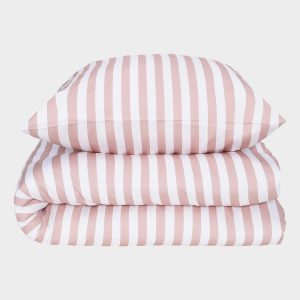 Bambus sengetøj hvid/gammel rosa stribet bred 140x220 - Bambuni