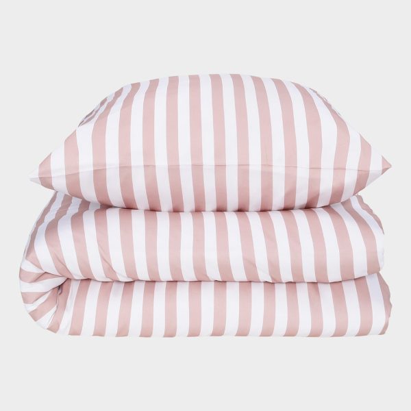 Bambus sengetøj hvid/gammel rosa stribet bred 140x220 - Bambuni