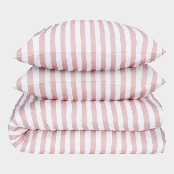 Bambus sengetøj hvid/gammel rosa stribet bred 200x200 - Bambuni
