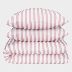 Bambus sengetøj hvid/gammel rosa stribet bred 200Ã220 - Bambuni