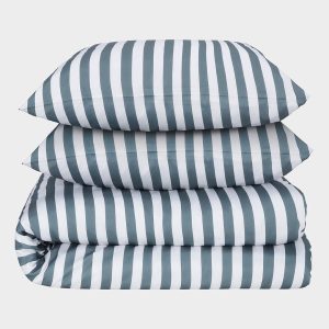Bambus sengetøj hvid/grålig blå stribet bred 200Ã220 - Bambuni
