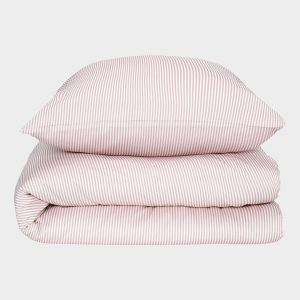 Bambus sengetøj hvid/gammel rosa stribet 140x220 - Bambuni