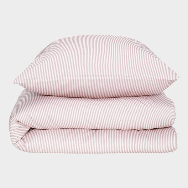 Bambus sengetøj hvid/gammel rosa stribet 140x220 - Bambuni