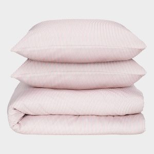 Bambus sengetøj hvid/gammel rosa stribet 200x200 - Bambuni