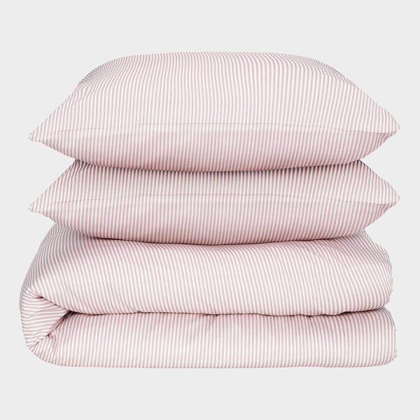 Bambus sengetøj hvid/gammel rosa stribet 200x200 - Bambuni