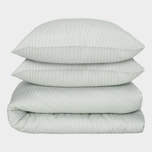 Bambus sengetøj hvid/oliven stribet 200x220 - Bambuni