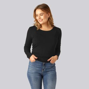 Bambus langærmet T-shirt i sort til kvinder - Bambuni