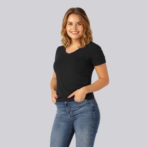 Bambus t-shirt v-hals i sort til damer - Bambuni