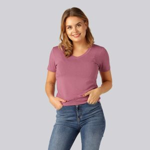Bambus t-shirt v-hals i dusty rose til damer - Bambuni
