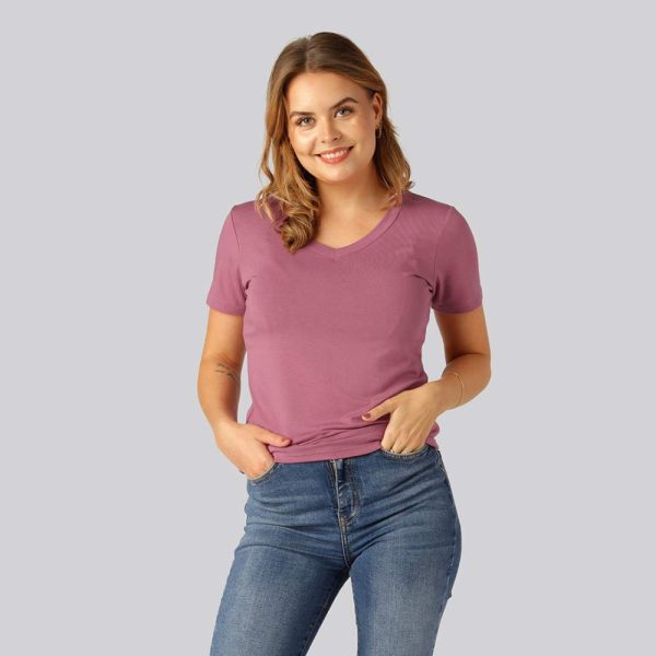Bambus t-shirt v-hals i dusty rose til damer - Bambuni
