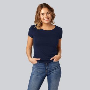 Bambus t-shirt o-hals i navy blå til damer - Bambuni