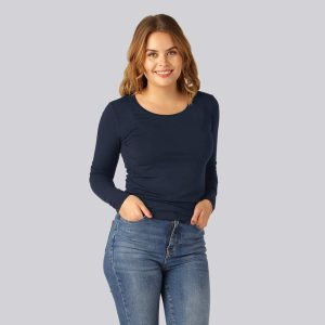 Bambus langærmet T-shirt i navy til kvinder - Bambuni