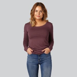 Bambus langærmet T-shirt i bordeaux til kvinder - Bambuni