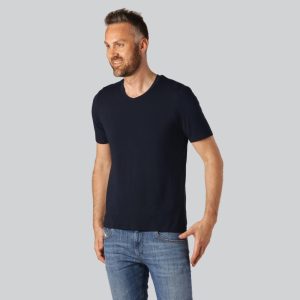 Bambus t-shirt v-hals i navy blå til mænd - Bambuni