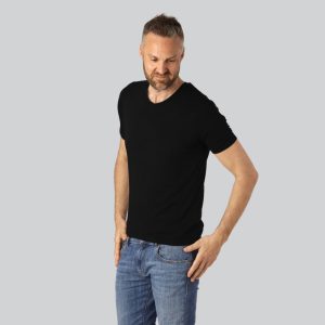Bambus t-shirt v-hals i sort til mænd - Bambuni
