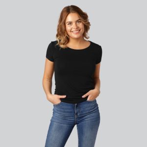 Bambus t-shirt o-hals i sort til damer - Bambuni