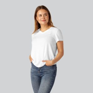 Bambus t-shirt v-hals ribbet i hvid til damer - Bambuni